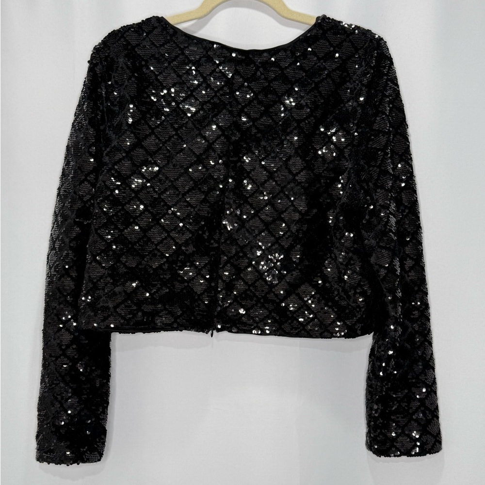 Express Black Sequin Diamond Pattern Cropped Long… - image 4